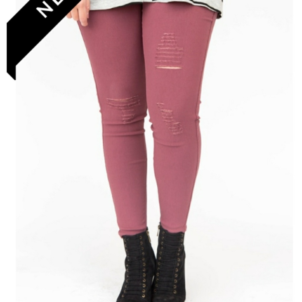 Agnes & dora distressed jeggings, dark mauve